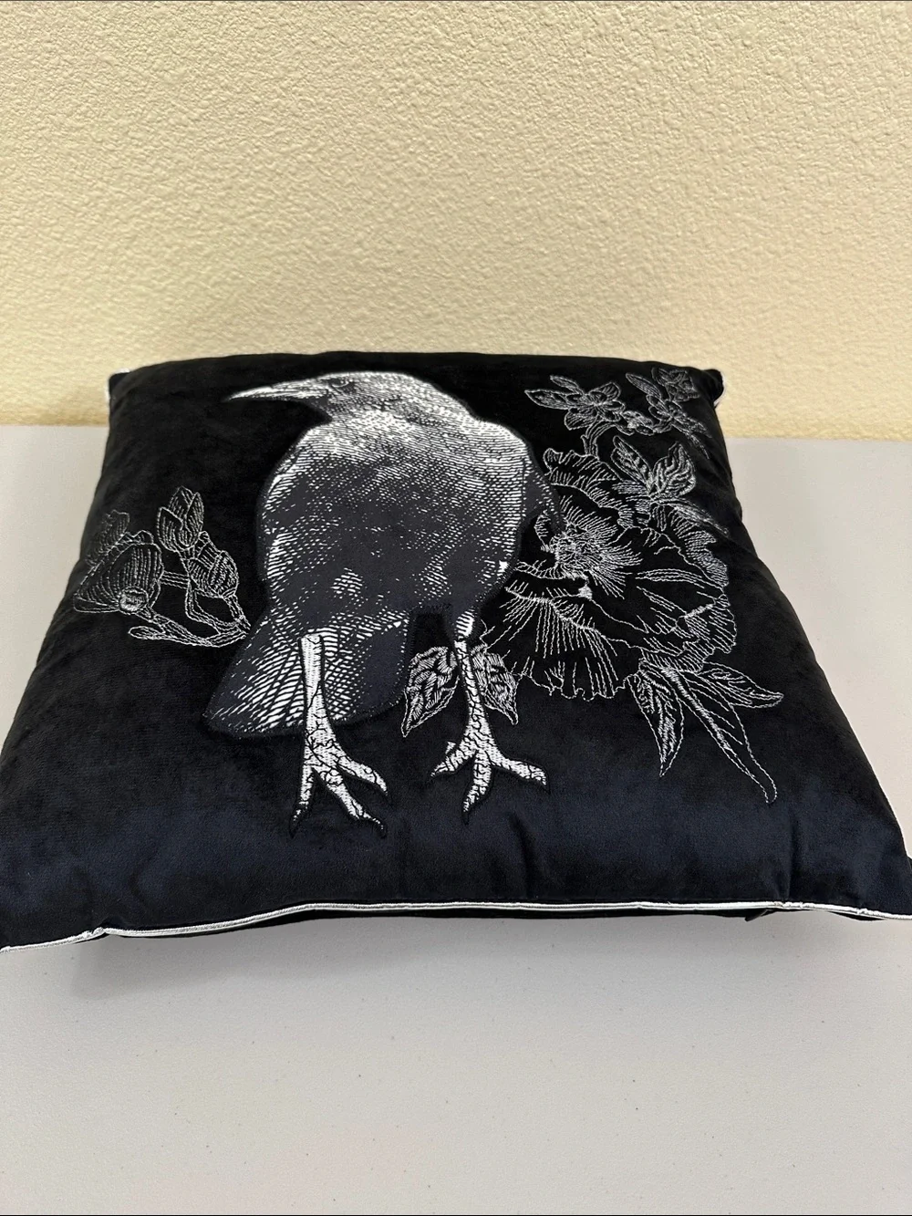 Ashland Black Halloween Raven and Floral Decorative Pillow